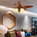 Brown Vintage Wood Flower Shape Ceiling Fan With Lighting
