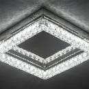 Square Crystal Ceiling Light - Chrome LED Flush Ceiling Lamp for Living Room, Bedroom