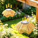 Outdoor Solar Wavy Woven Rattan Pendant Light for Patio Garden Gazebo