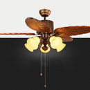 Brown Vintage Wood Flower Shape Ceiling Fan With Lighting