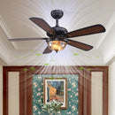Wood Vintage Design Flush Ceiling Fan With LED Light