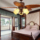 Brown Vintage Wood Flower Shape Ceiling Fan With Lighting