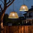 Waterproof Outdoor Solar Woven Rattan Pendant Lights for Porch Garden