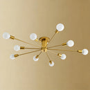 Simple Gold Iron Semi Flush Chandelier For Bedroom
