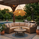 Outdoor Solar Wavy Woven Rattan Pendant Light for Patio Garden Gazebo