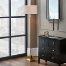 Claudius Gold Metal Stick Floor Lamp Base with Henry 40cm White Handloom Cylinder Lampshade