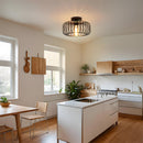 Industrial Black Semi Flush Ceiling Light Fixture, Metal Cage Lampshade Ceiling Hall Lighting