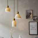 Retro Pleated Ceramic Brass Cocoon Pendant Lamp