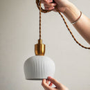 Retro Pleated Ceramic Brass Cocoon Pendant Lamp
