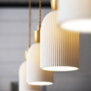 Retro Pleated Ceramic Brass Cocoon Pendant Lamp