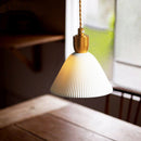 Retro Pleated Ceramic Brass Cocoon Pendant Lamp